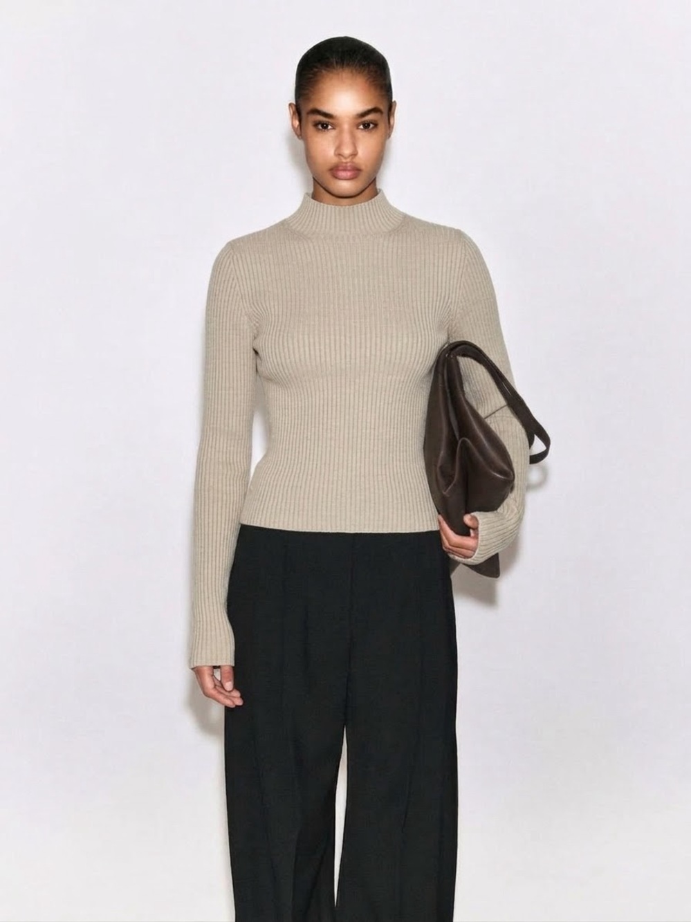 Vintage Wool Blend Mock Neck Ribbed Sweater in sage green /Muted Dusty Sage